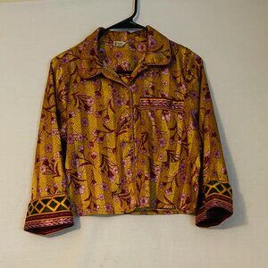 Free People Floral Pajama Set – Small | Gold Color Two-Piece Sleepwear